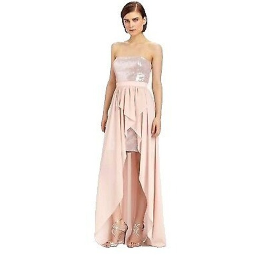 Aidan Mattox Pink‎ Chiffon & Metallic Silver Sequin High Low Party Dress Size 4